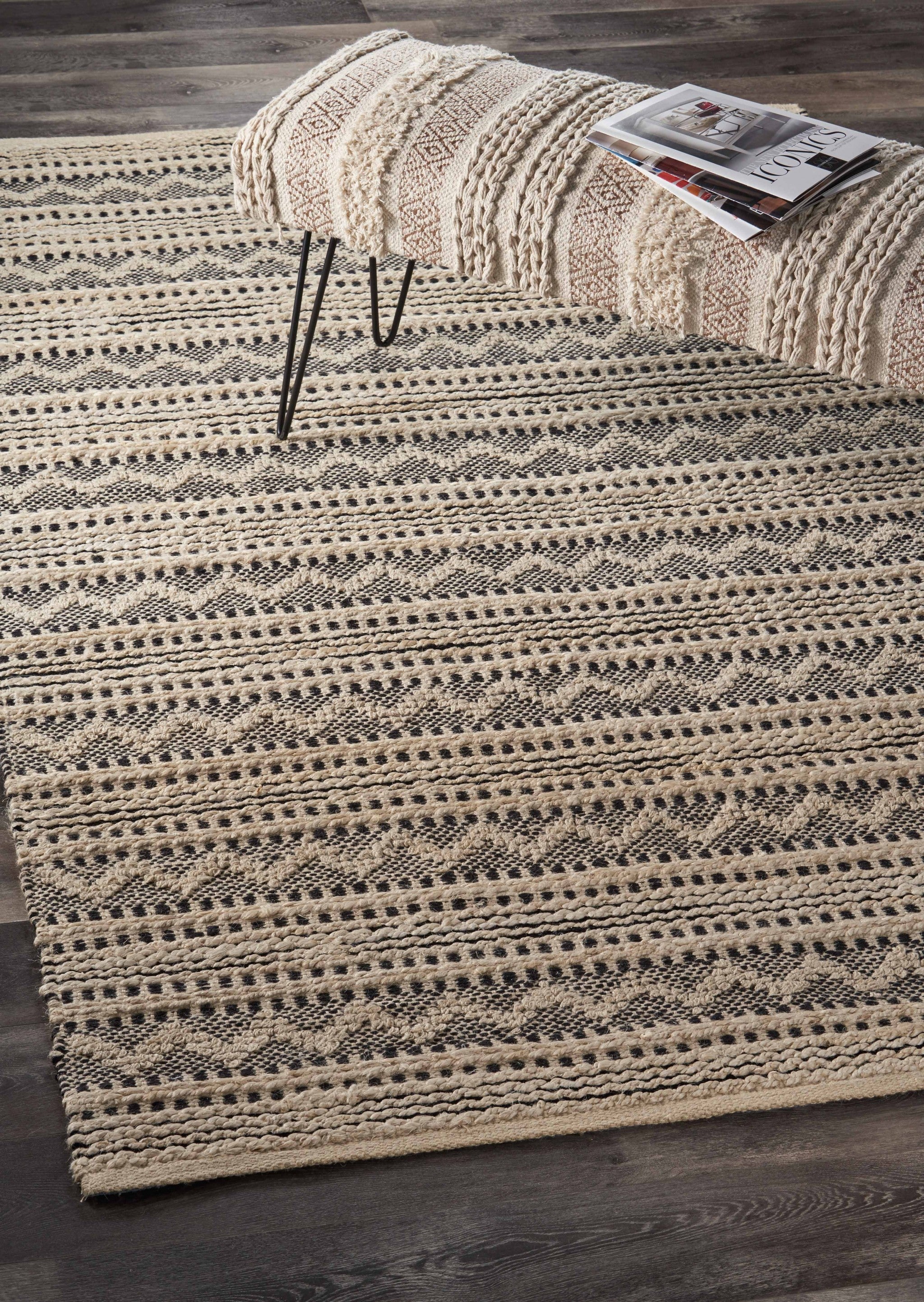 9’ x 12’ Black and Blush Chevron Stripe Area Rug