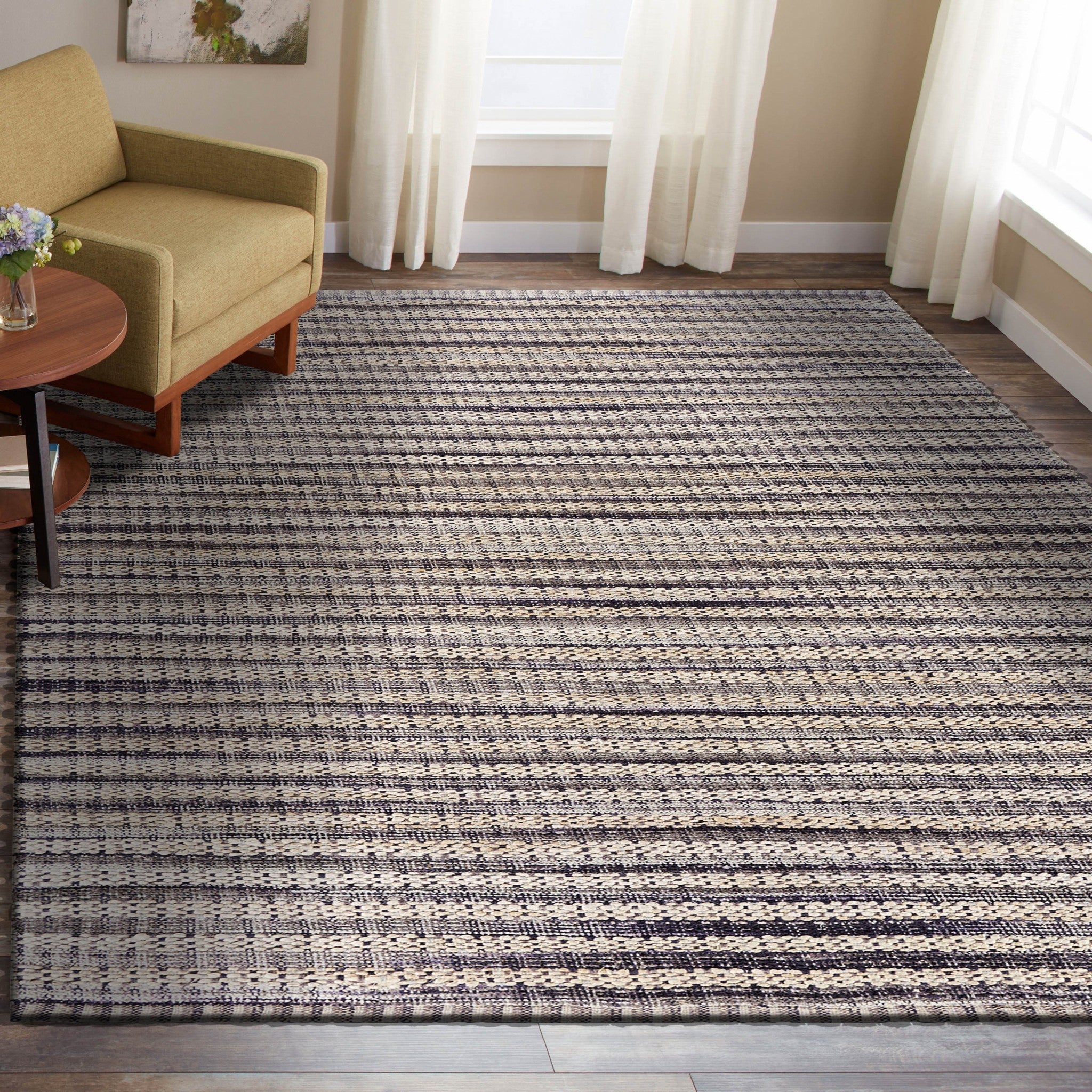 8’ x 10’ Brown and Gray Striped Area Rug