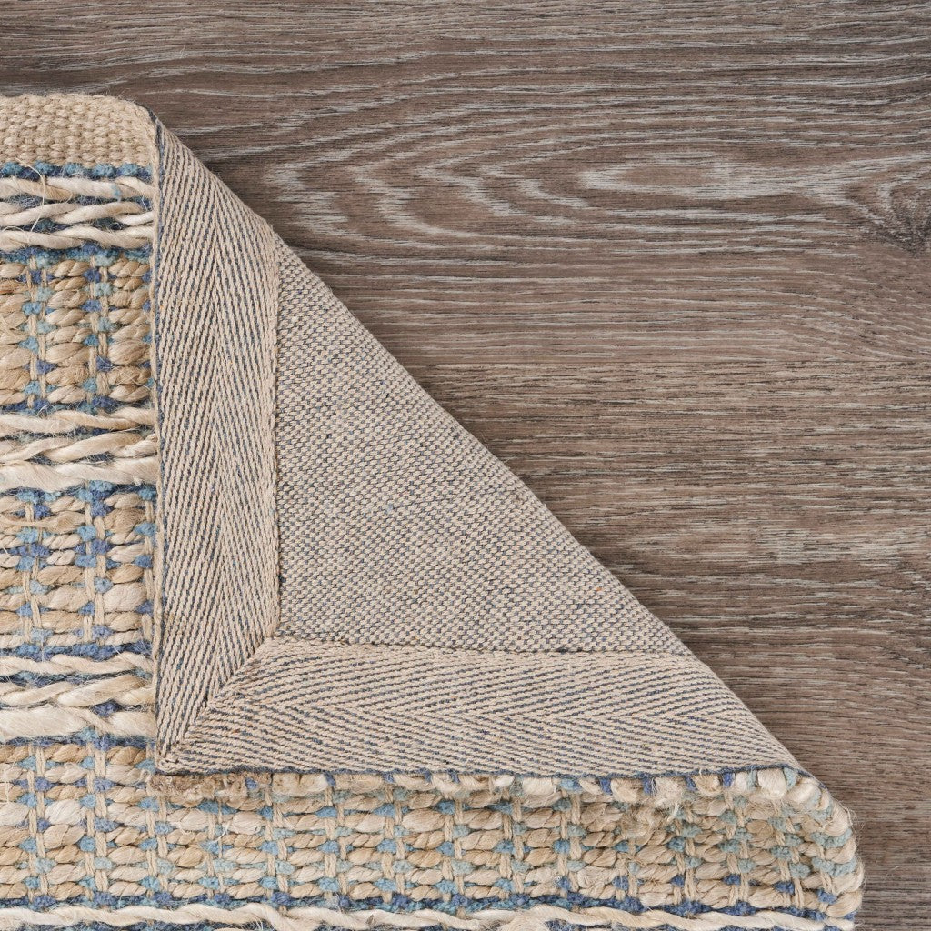 8’ x 10’ Blue and Cream Braided Jute Area Rug