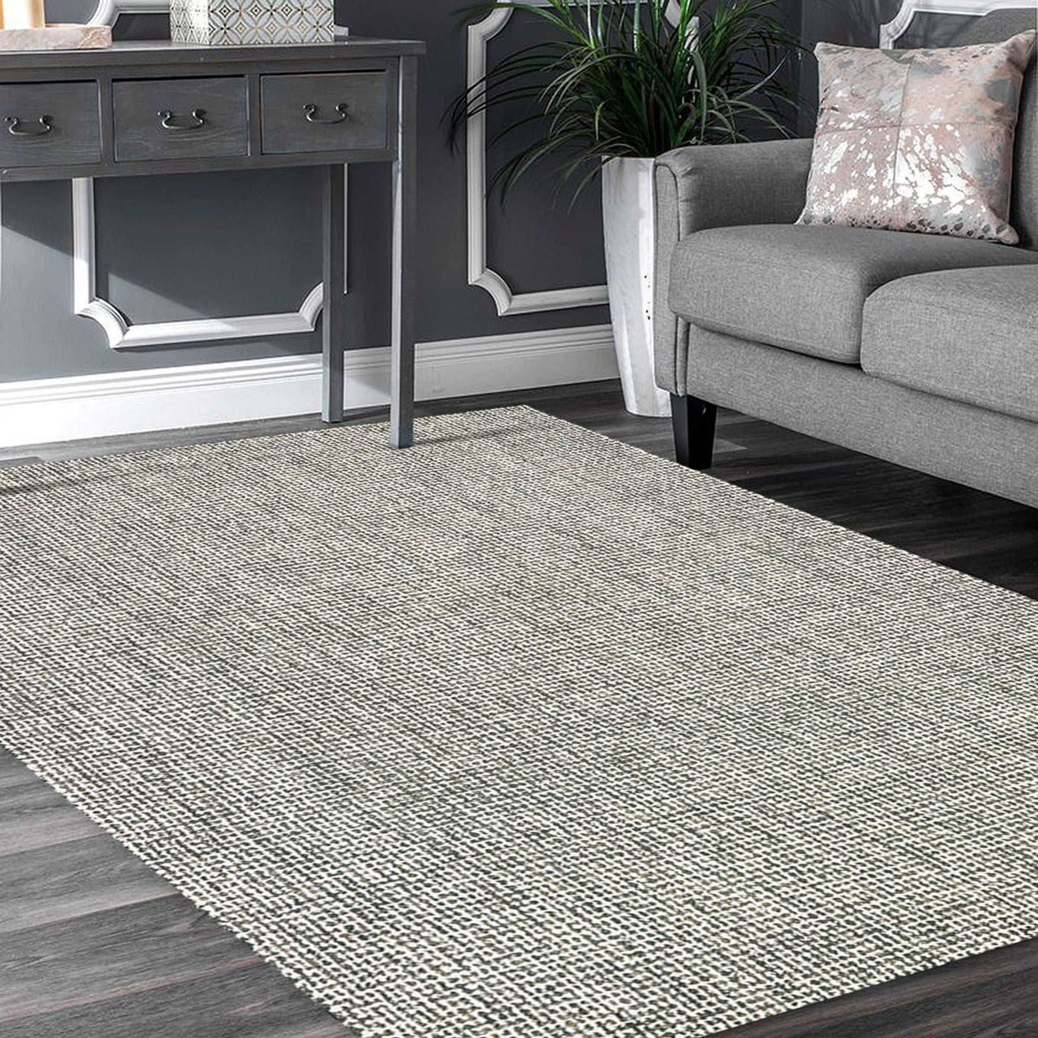 8' X 10' Gray Wool Dhurrie Handmade Area Rug