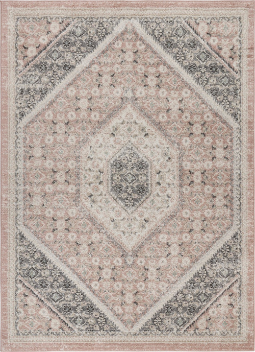 5’ x 7’ Gray and Soft Pink Traditional Area Rug