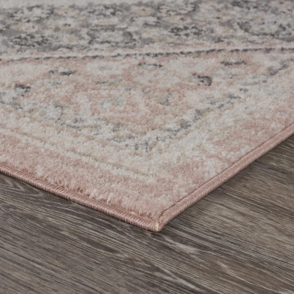 8’ x 10’ Gray and Soft Pink Traditional Area Rug