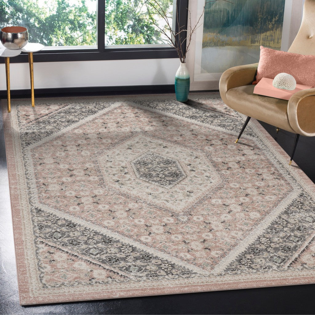 8’ x 10’ Gray and Soft Pink Traditional Area Rug