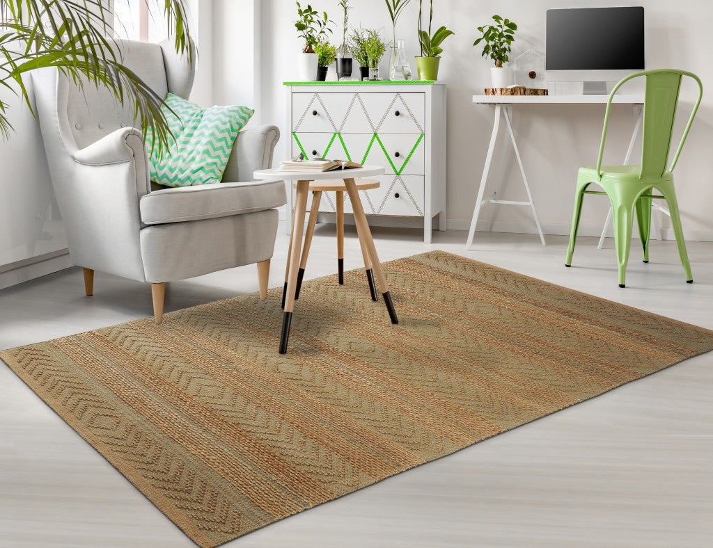 8’ x 10’ Seafoam and Tan Bohemian Striped Area Rug