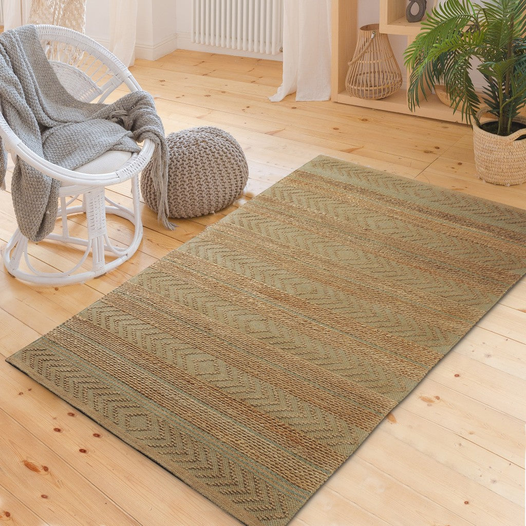 8’ x 10’ Seafoam and Tan Bohemian Striped Area Rug