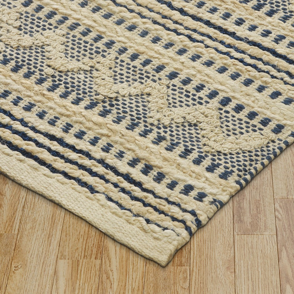 8’ x 10’ Blue and Beige Chevron Striped Area Rug