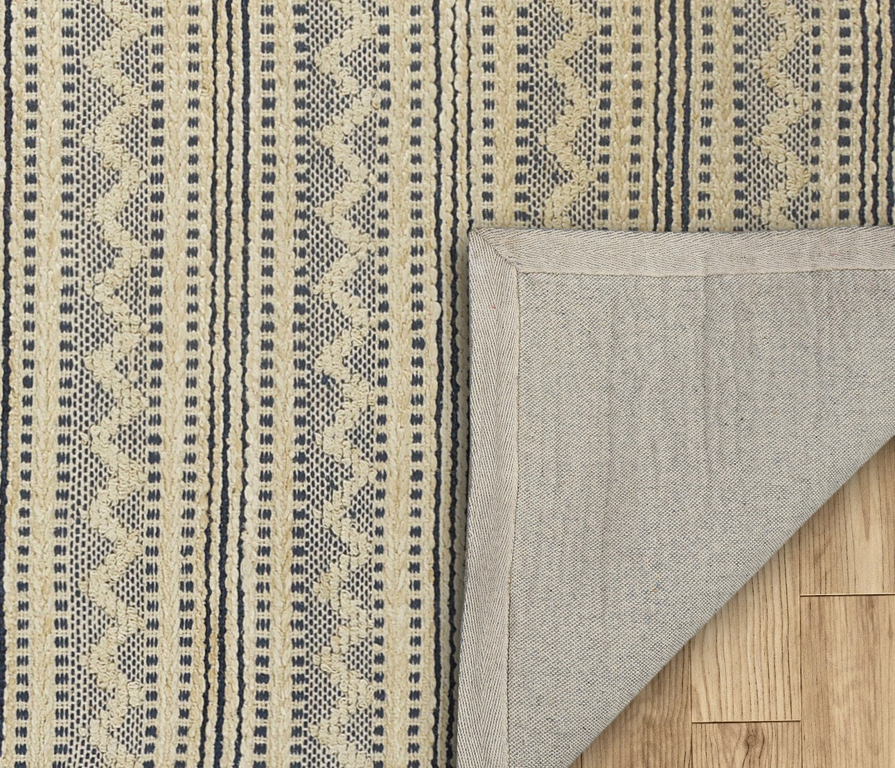 8’ x 10’ Blue and Beige Chevron Striped Area Rug