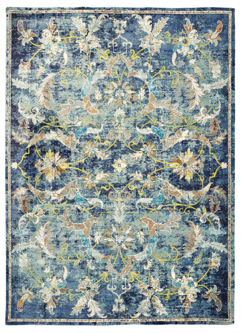 5’ x 8’ Blue and White Jacobean Pattern Area Rug