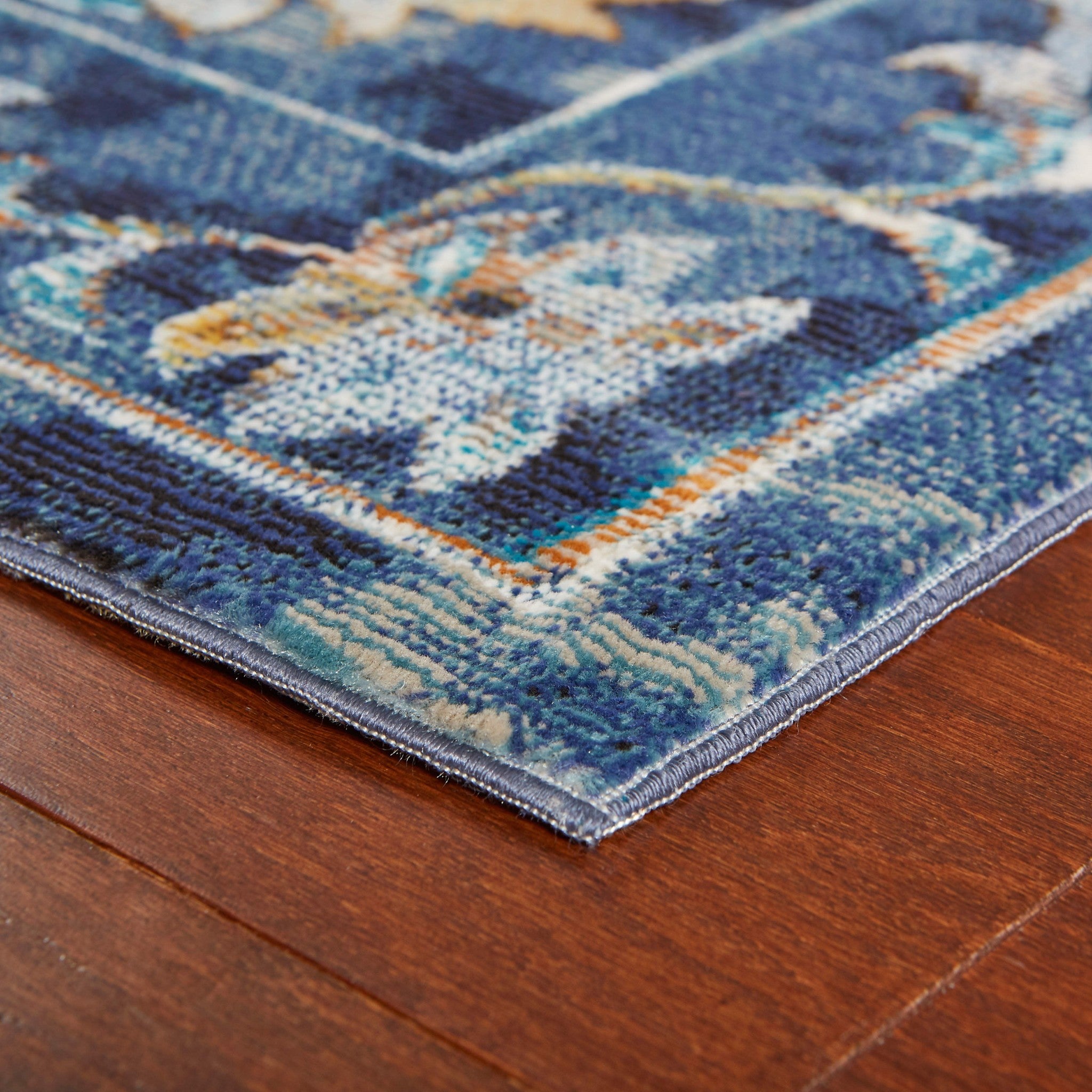 4’ x 6’ Blue and Gold Jacobean Area Rug