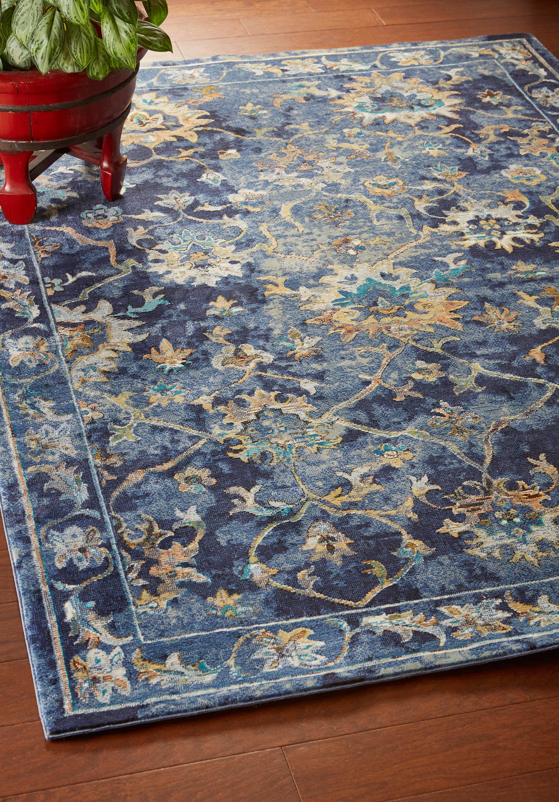 4’ x 6’ Blue and Gold Jacobean Area Rug