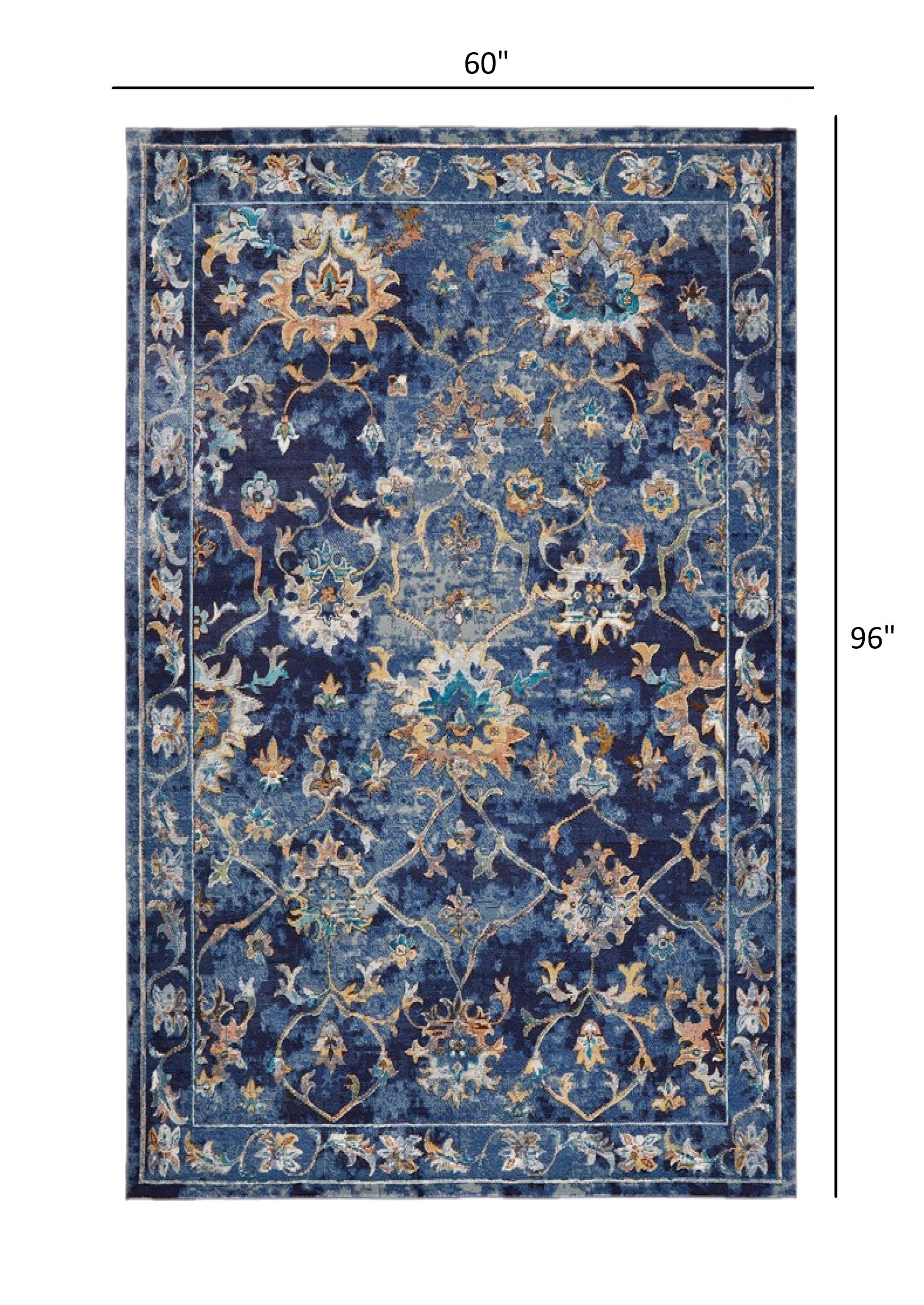 5' X 8' Blue And Ivory Dhurrie Area Rug