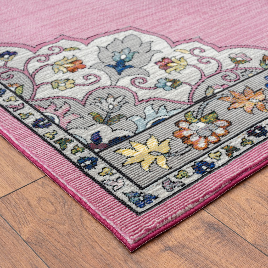 8’ x 10’ Pink Traditional Medallion Area Rug