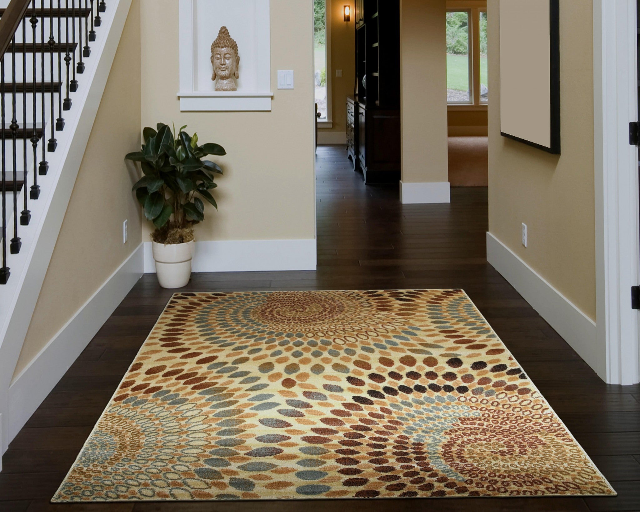 5’ x 7’ Cream and Brown Swirls Area Rug