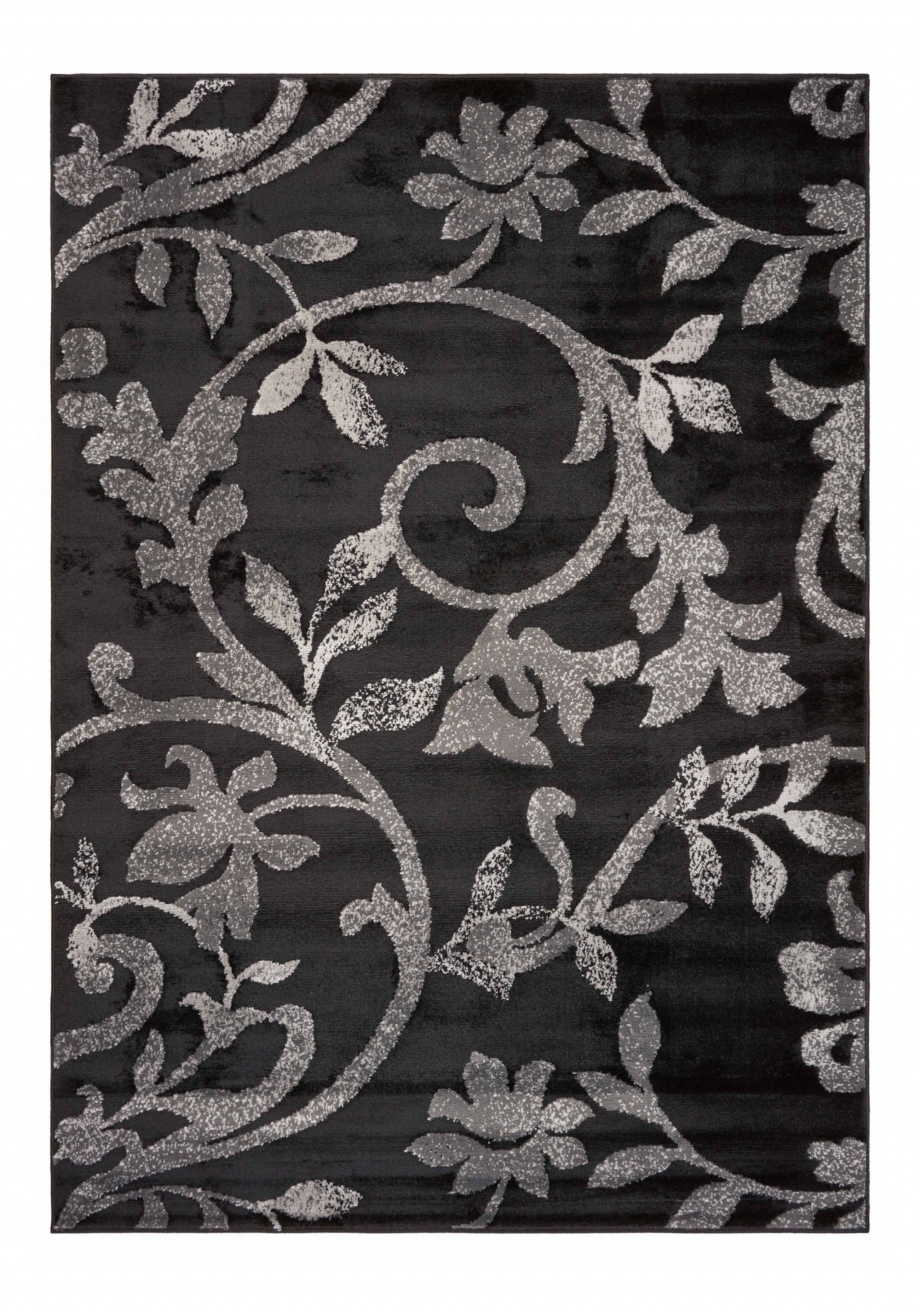 5’ x 7’ Black Filigree Vines Area Rug