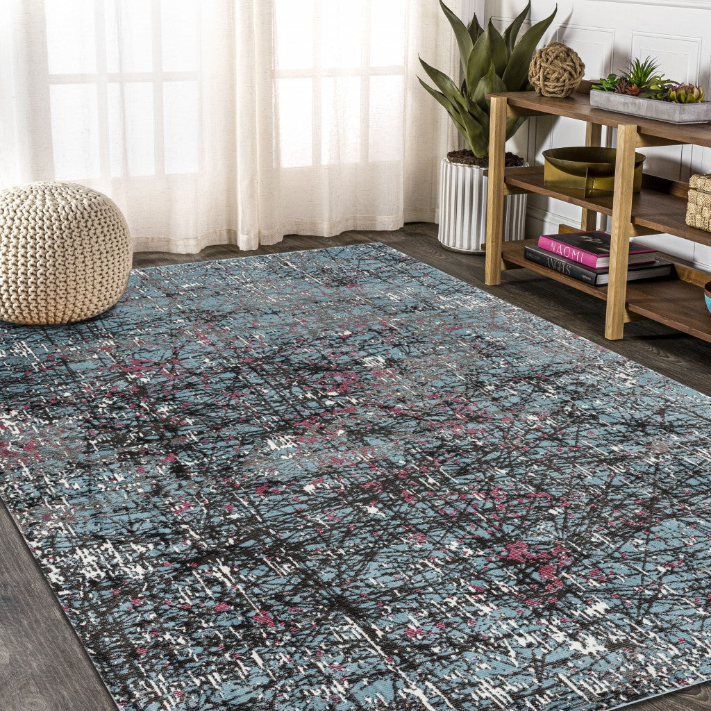 8’ x 10’ Blue Chaotic Strokes Area Rug