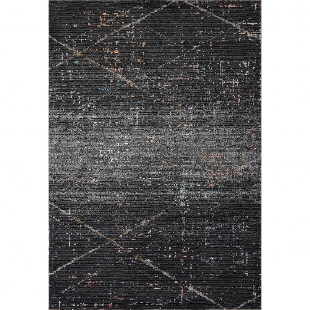 5’ x 8’ Distressed Black Abstract Area Rug