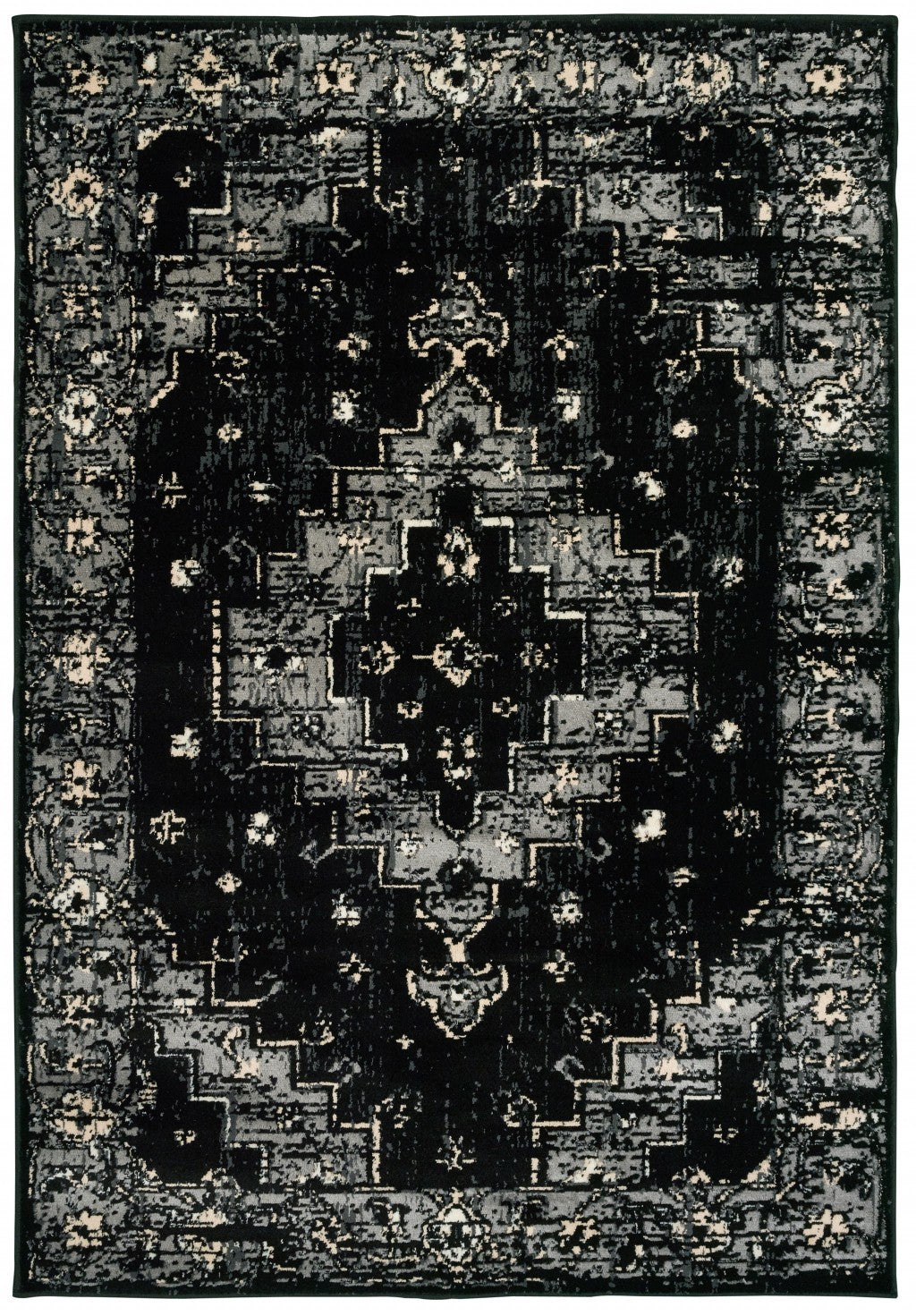 5’ x 7’ Black Medallion Oriental Area Rug