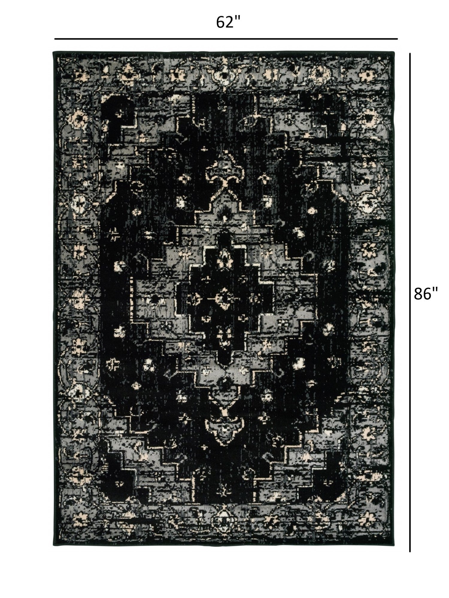 5’ x 7’ Black Medallion Oriental Area Rug