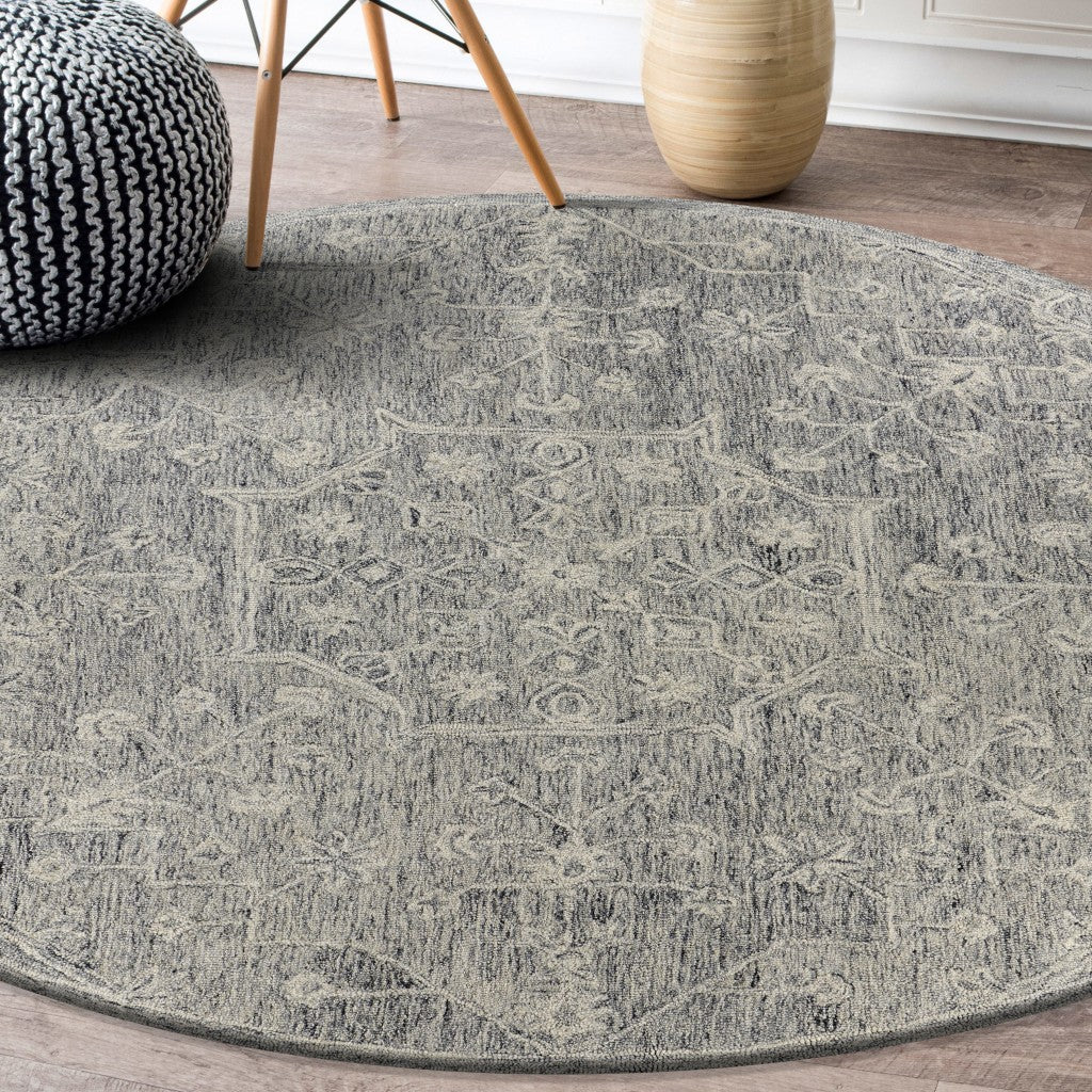 8’ Round Gray Floral Finesse Area Rug