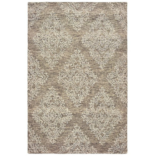 9’ x 12’ Khaki and White Damask Area Rug