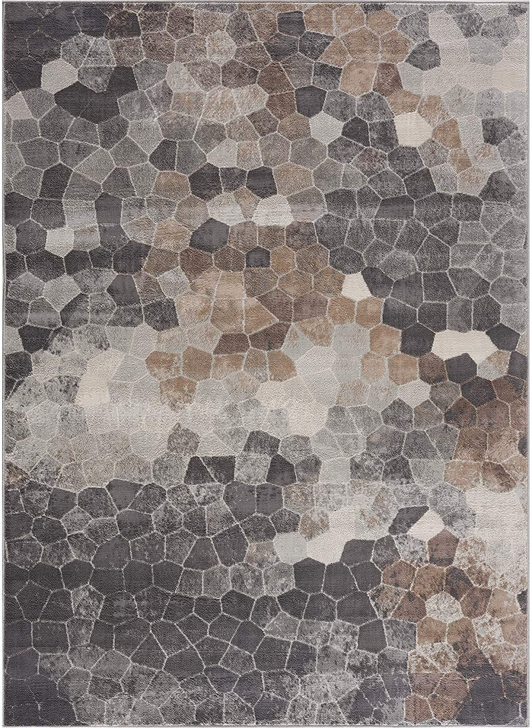 4’ x 6’ Beige Cobblestone Pattern Area Rug