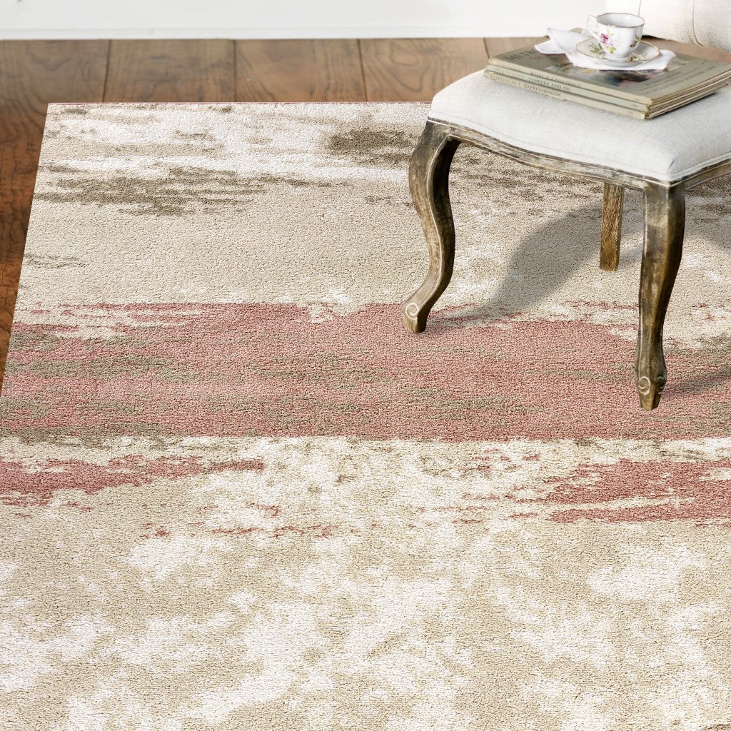 5’ x 7’ Blush and Beige Abstract Strokes Area Rug