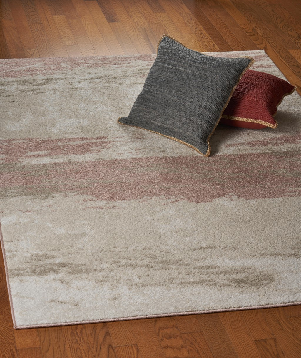 8’ x 10’ Blush and Beige Abstract Strokes Area Rug