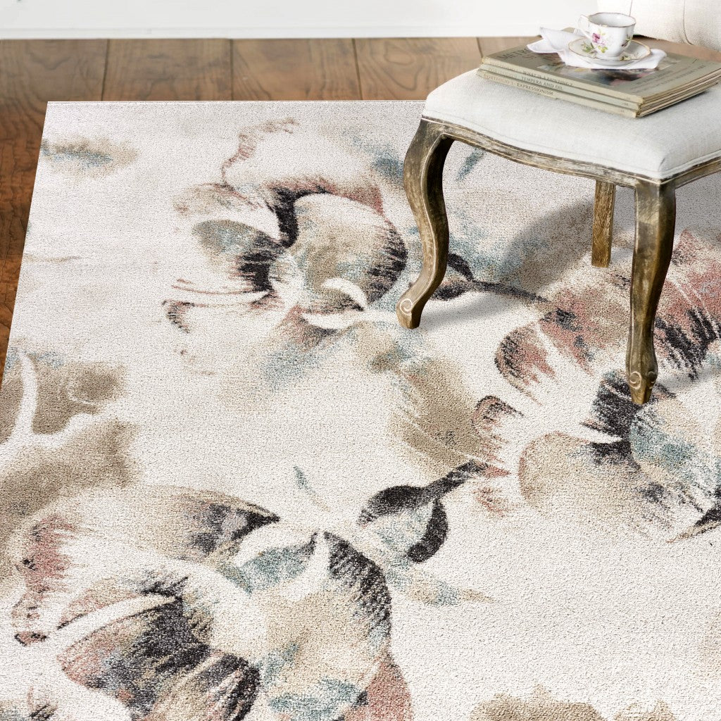 8’ x 10’ Ivory Soft Floral Artwork Area Rug