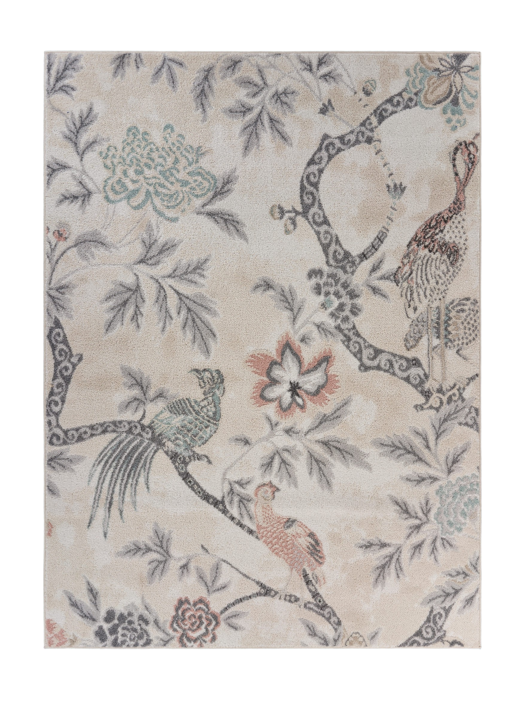 8’ x 10’ Soft Beige Birds and Trees Area Rug