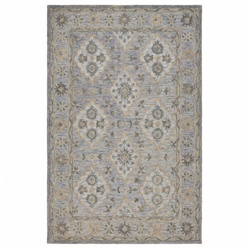 5’ x 8’ Blue and Tan Traditional Area Rug