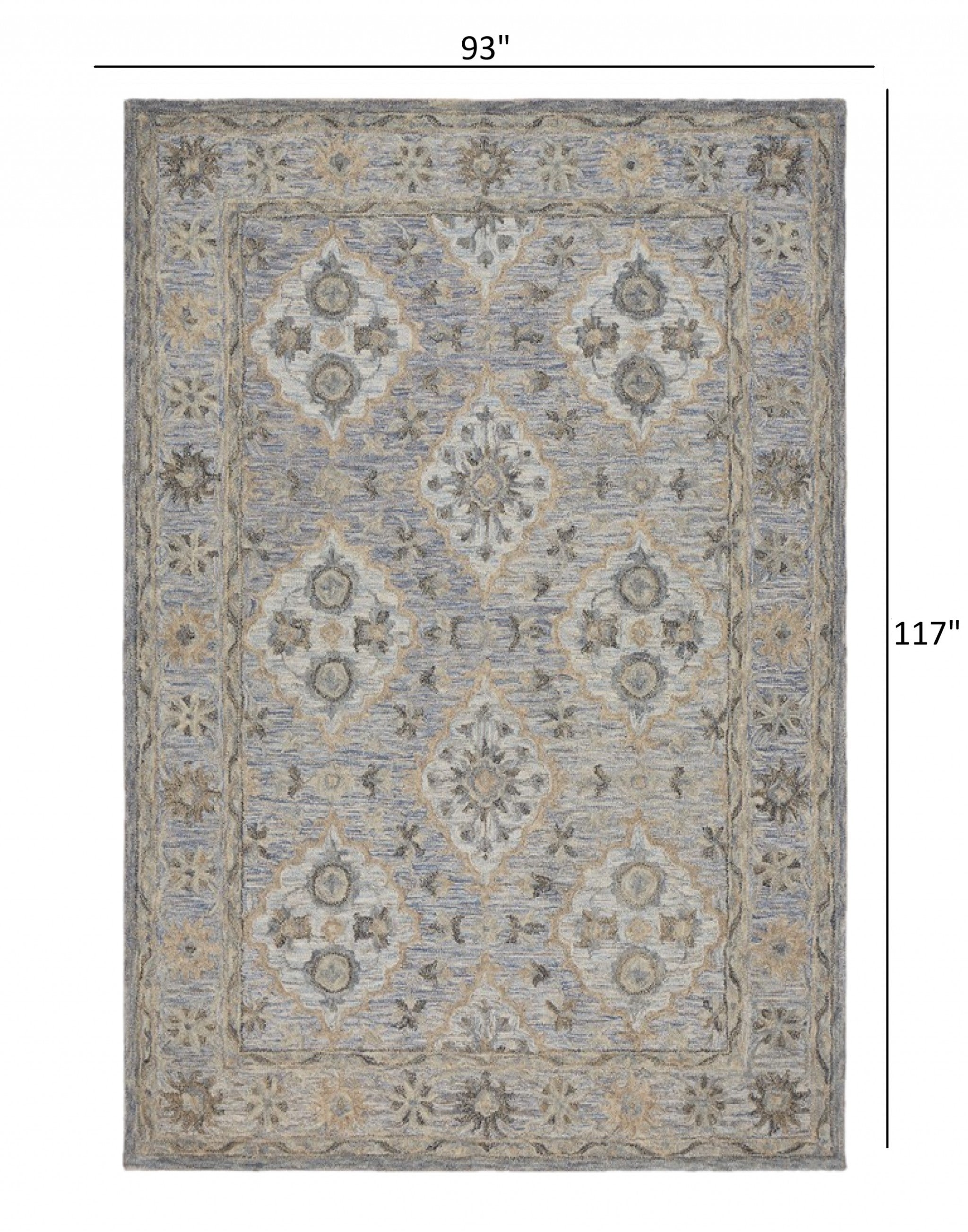 8’ x 10’ Blue and Tan Traditional Area Rug