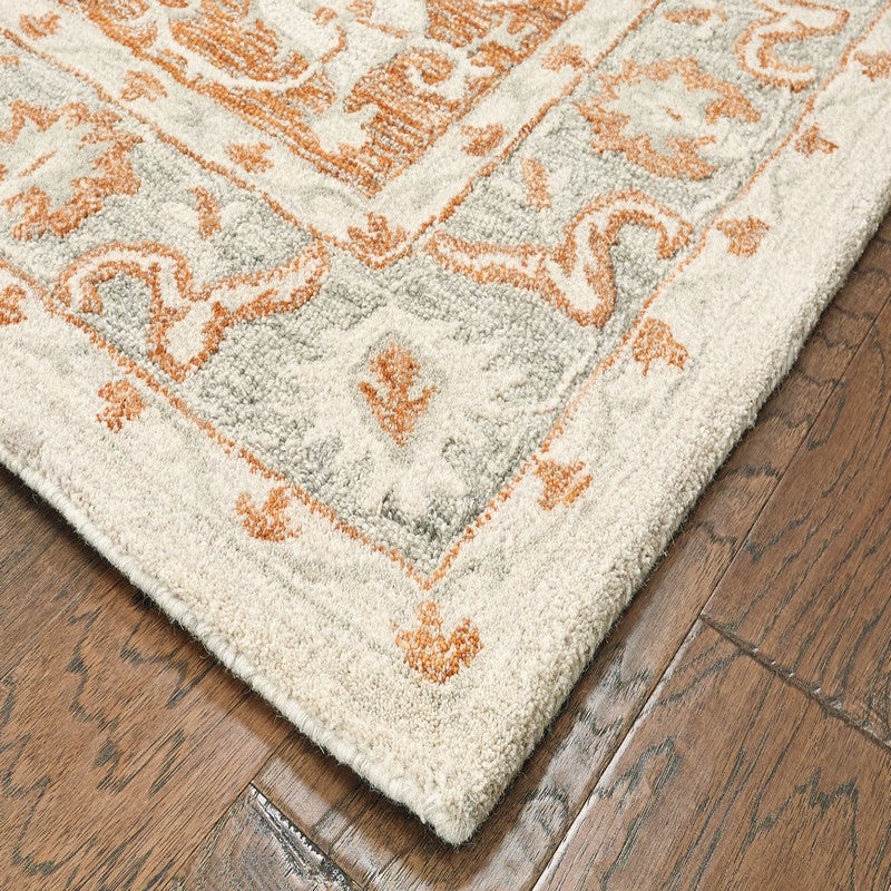 5’ x 8’ Orange and Ivory Medallion Area Rug