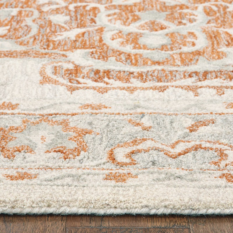 5’ x 8’ Orange and Ivory Medallion Area Rug