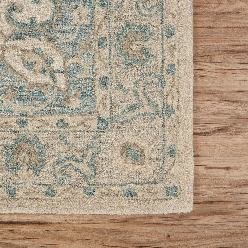 9’ x 12’ Turquoise and Cream Medallion Area Rug