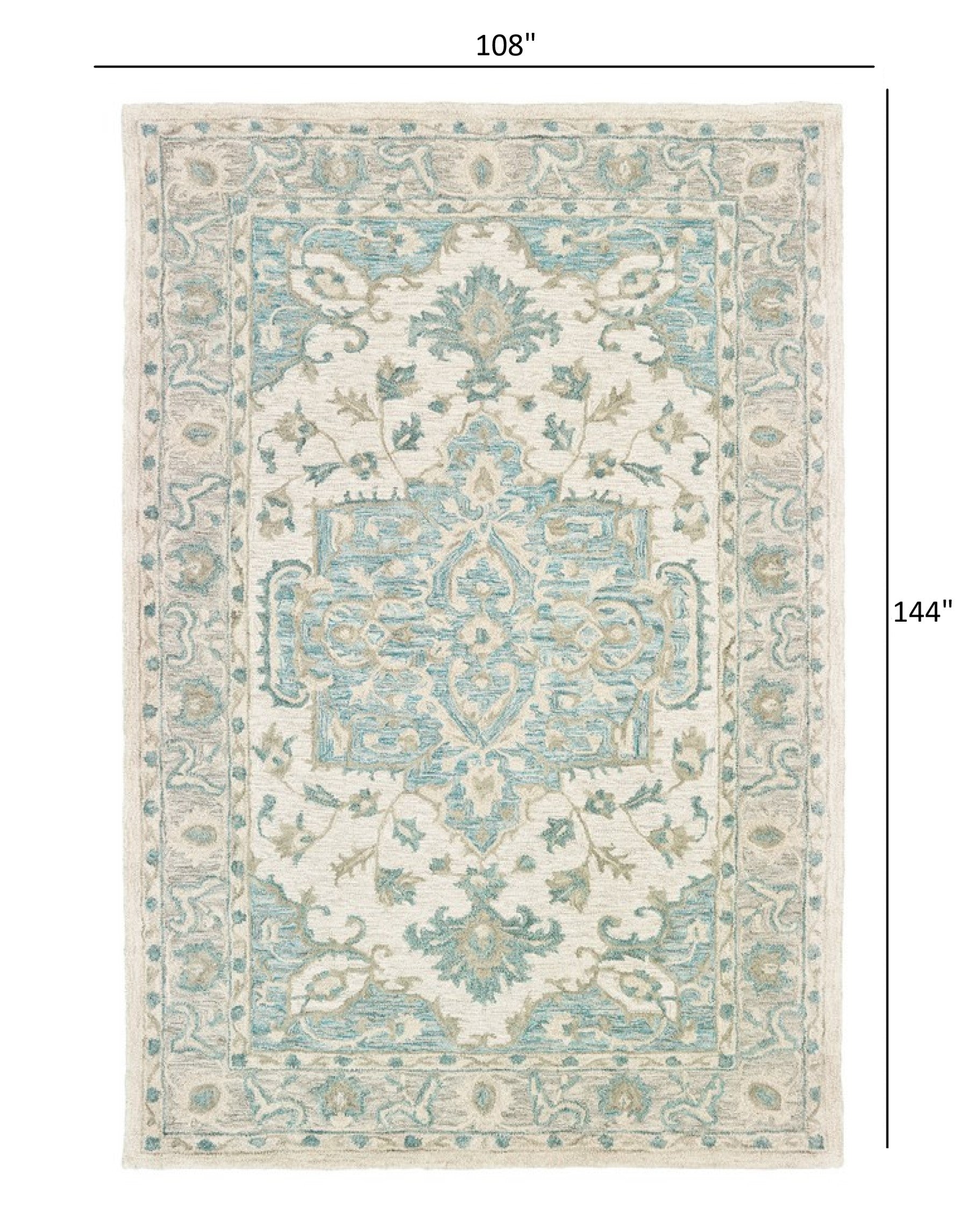 9’ x 12’ Turquoise and Cream Medallion Area Rug