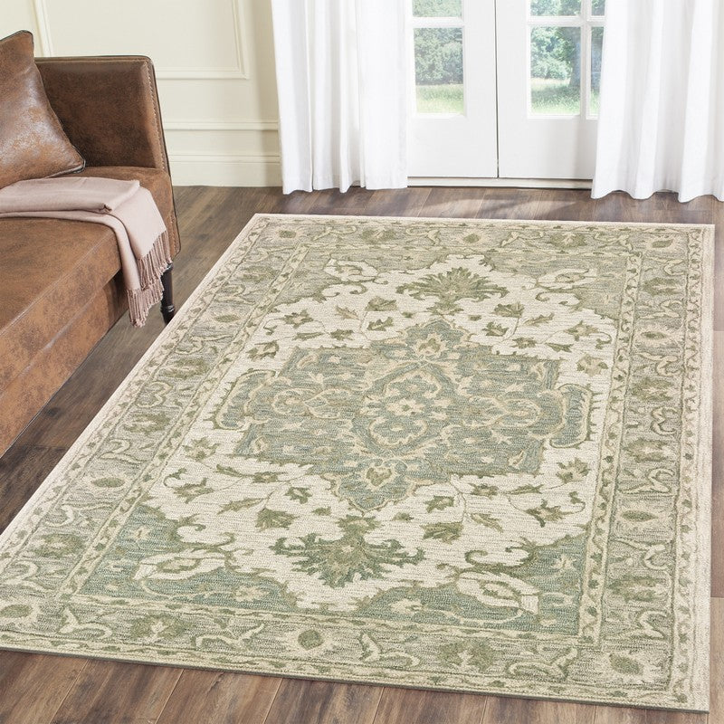 9' X 12' Green Wool Hand Tufted Area Rug