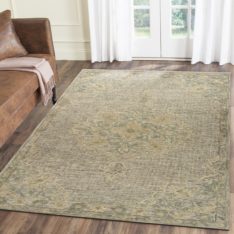 9’ x 12’ Beige Distressed Floral Area Rug