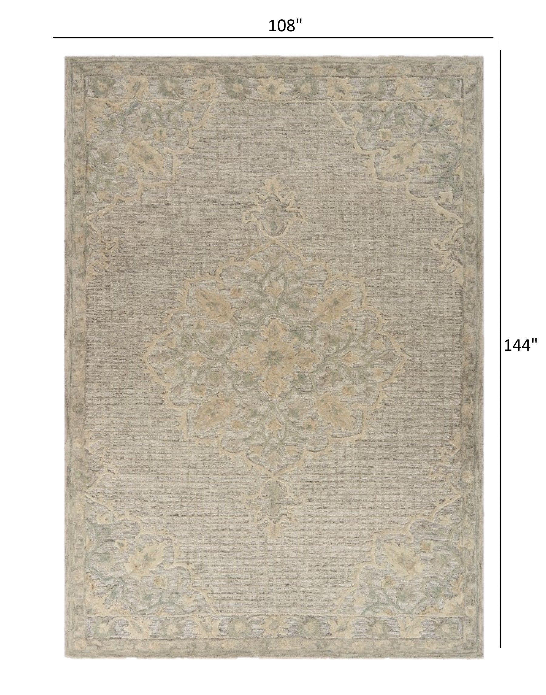 9’ x 12’ Beige Distressed Floral Area Rug