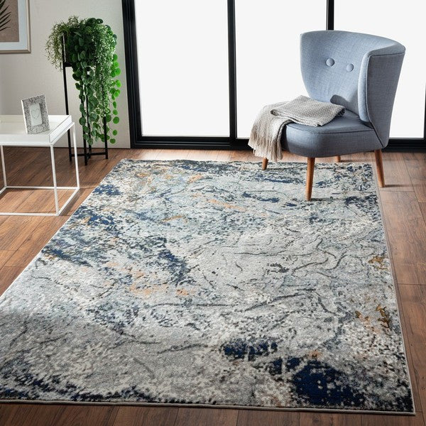 8’ x 10’ Navy and Gray Abstract Ice Area Rug