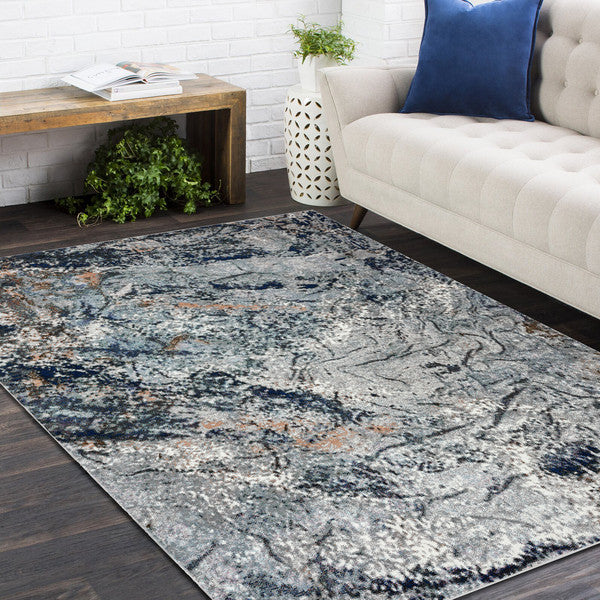 8’ x 10’ Navy and Gray Abstract Ice Area Rug