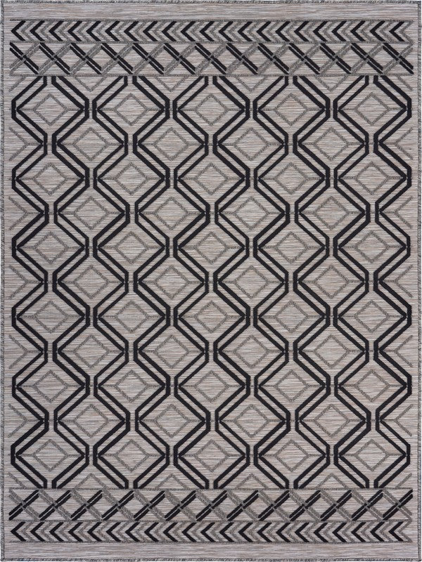 5' X 7' Black And Tan Indoor Outdoor Area Rug