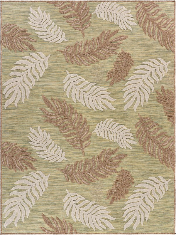 5' X 7' Green And Ivory Indoor Outdoor Area Rug