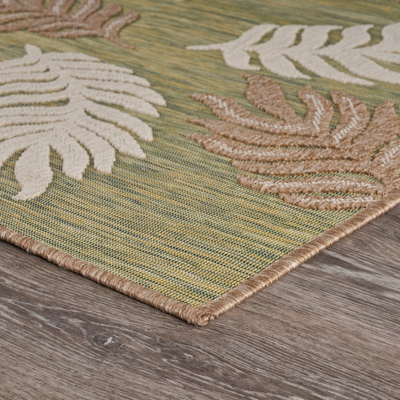 5' X 7' Green And Ivory Indoor Outdoor Area Rug