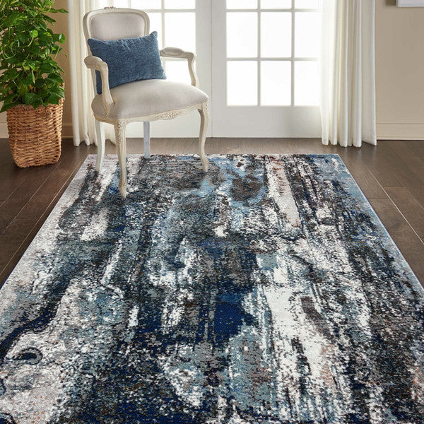 8' x 10' Shades of Blue and Gray Abstract Marble Area Rug