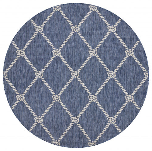 8' Round Blue And Gray Round Indoor Outdoor Area Rug