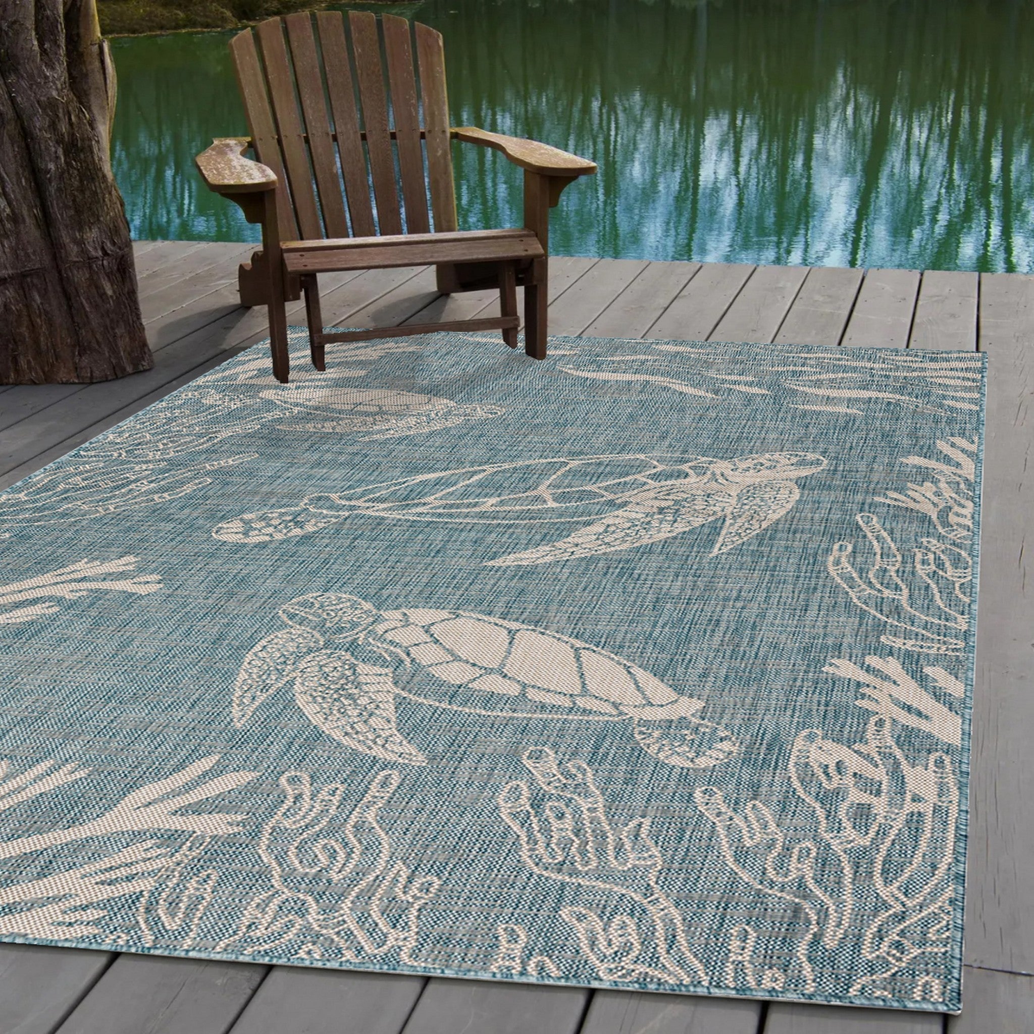 8' X 9' Blue And Gray Indoor Outdoor Area Rug