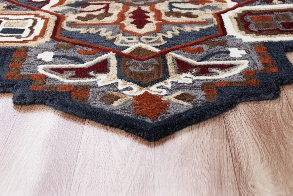 7’ Maroon and Gray Medallion Area Rug