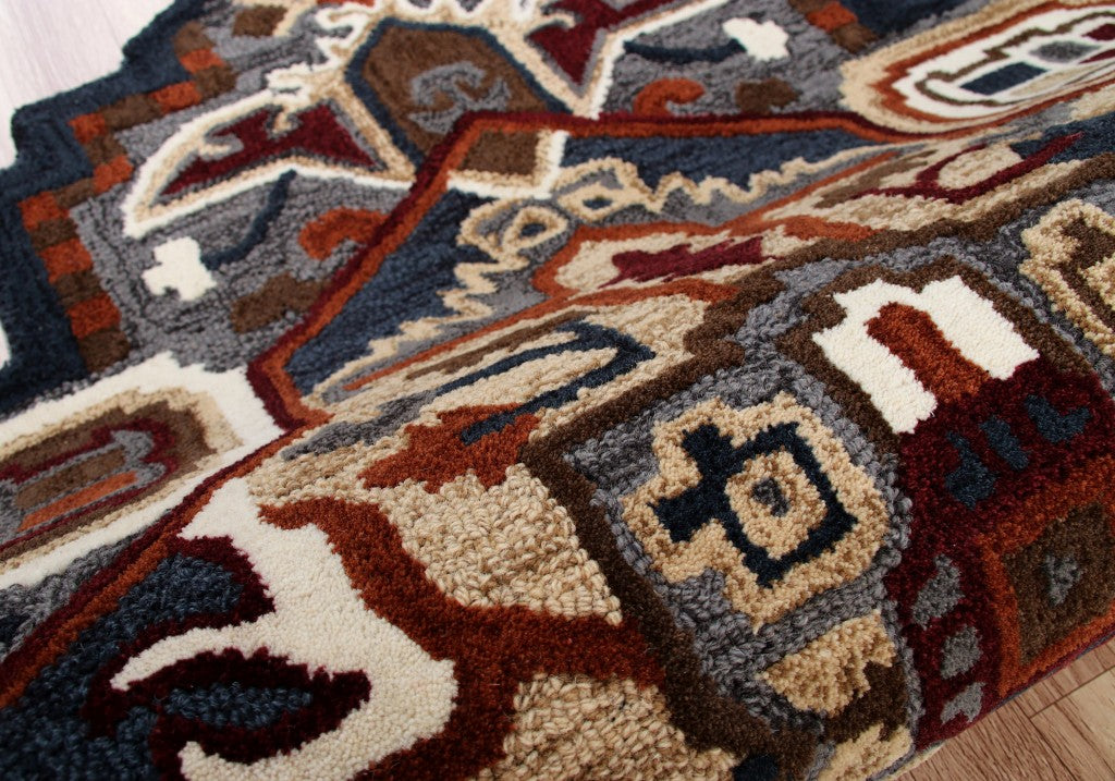 7’ Maroon and Gray Medallion Area Rug