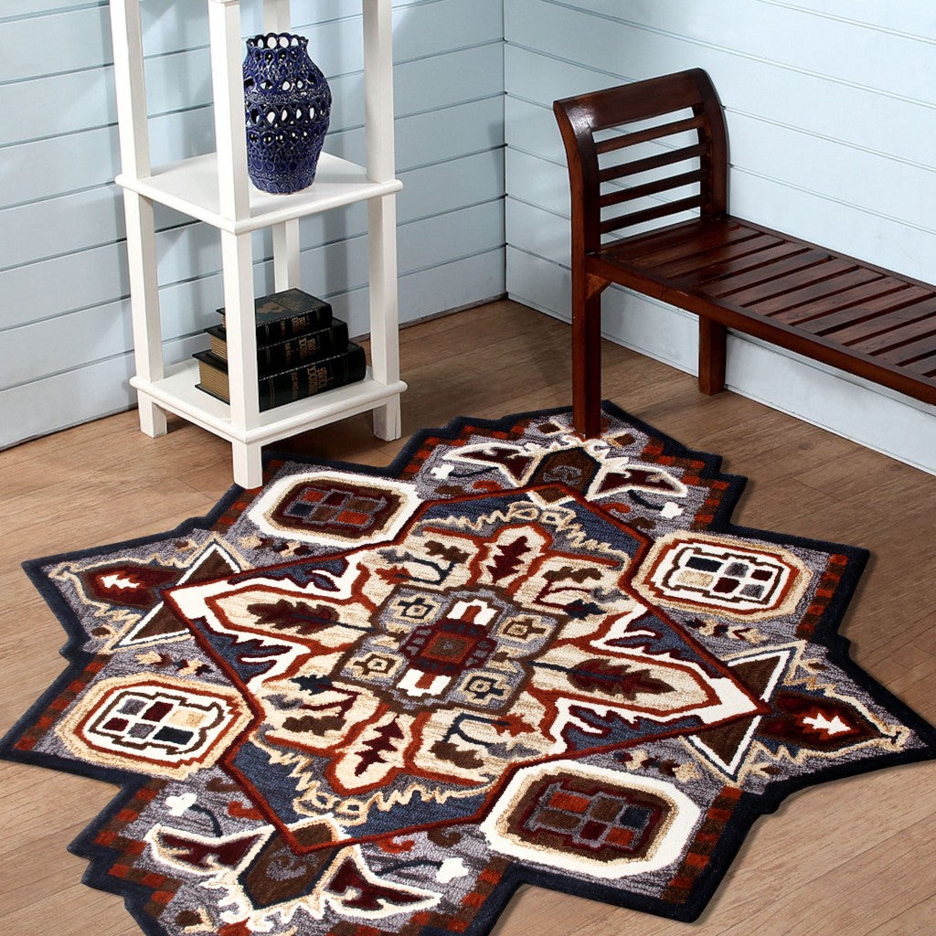 7’ Maroon and Gray Medallion Area Rug