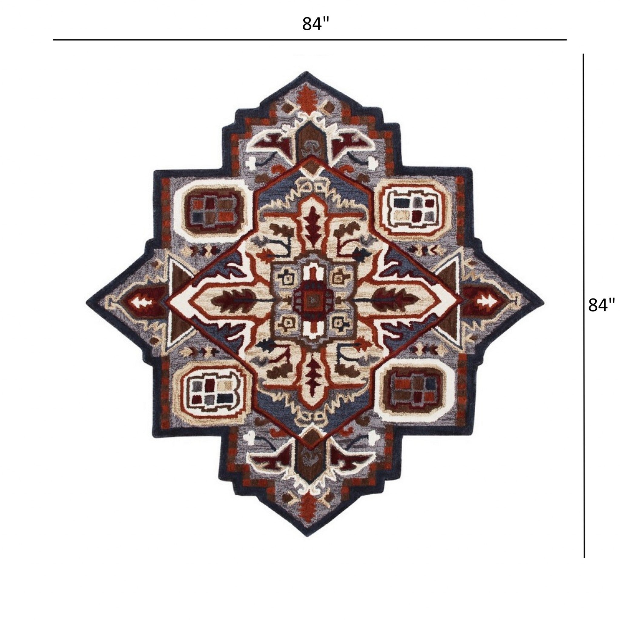 7’ Maroon and Gray Medallion Area Rug